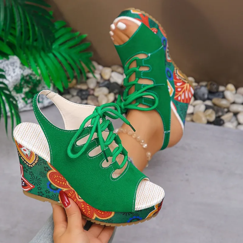 2026 New Summer Women's Slope Heel Strap Open Toed Fish Mouth Sandals New Outdoor Casual Roman Women's Super High Heel Sandals