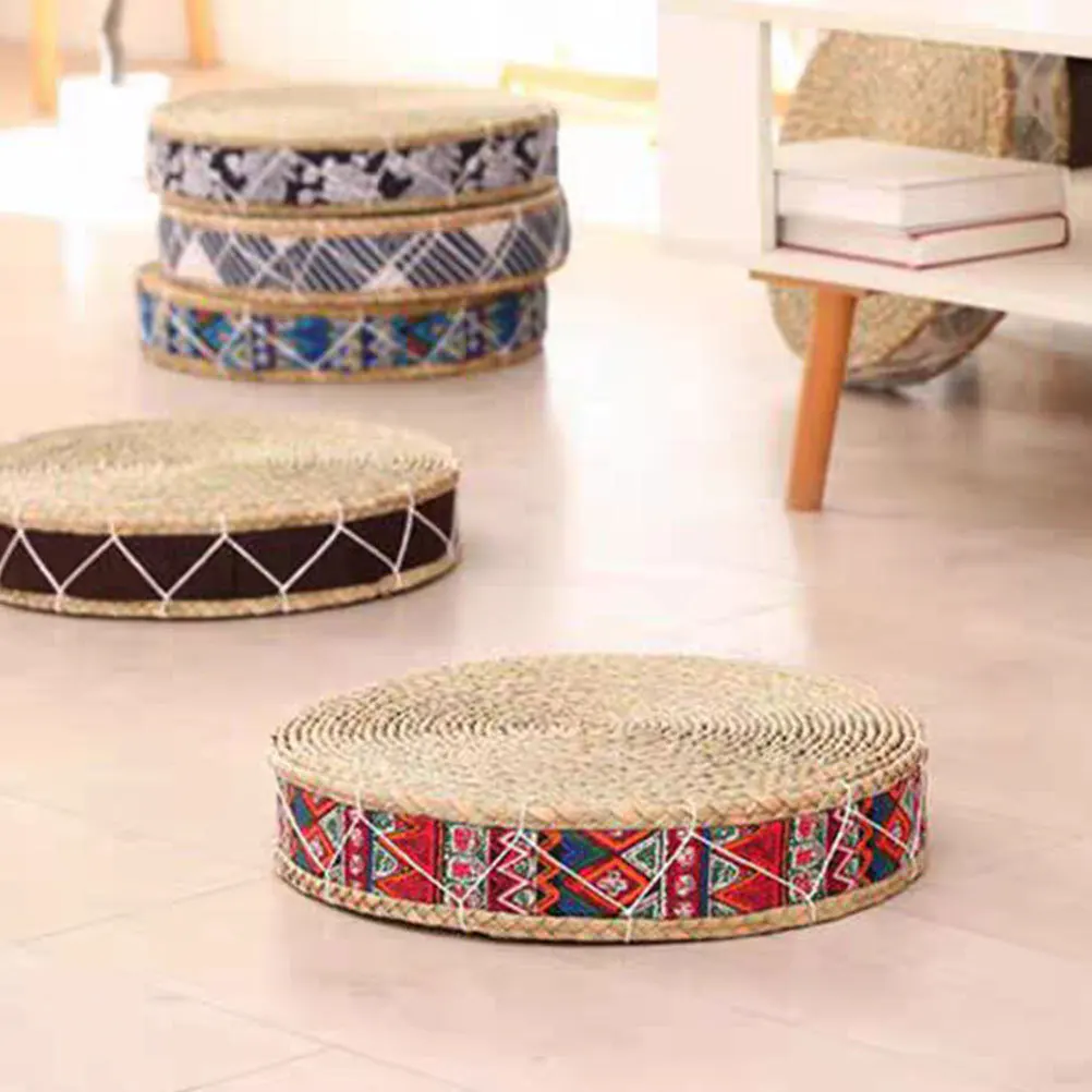 

Round Braided Straw Floor Cushion Hand Woven Natural Seat Mat For Bedroom Yoga Meditation Indoor Decor Sitting Pad