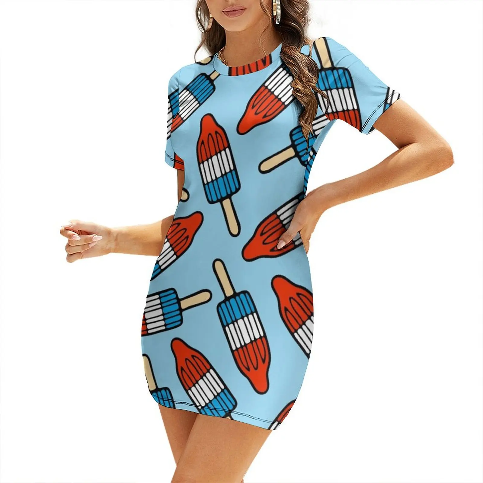 

Rocket Popsicle Pattern Short Sleeved Dress elegant women's dresses sale womans clothing Dress