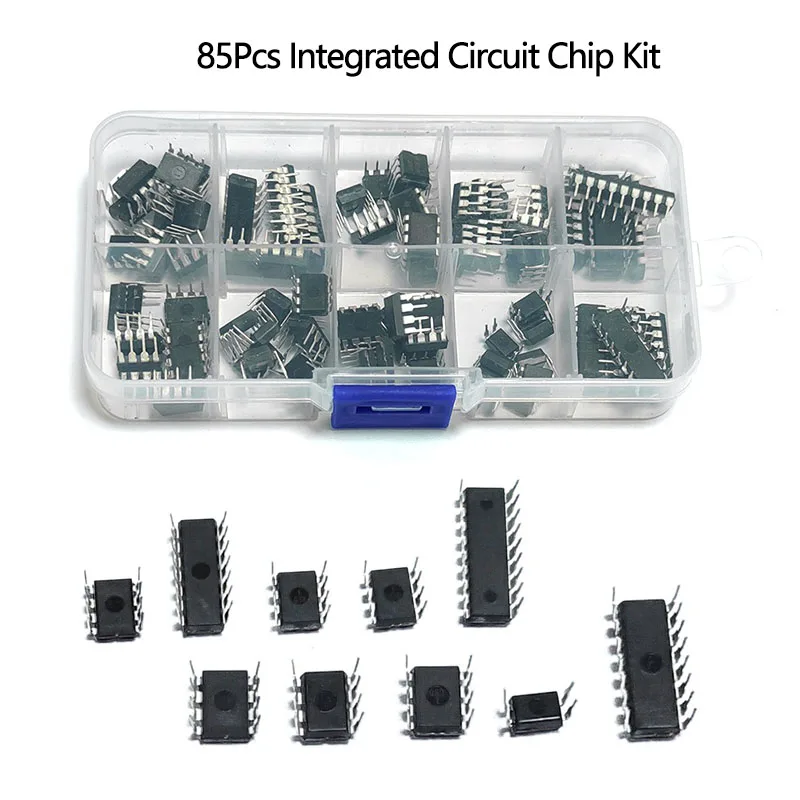 85Pcs Integrated Circuit Chip Kit 10 Value IC Chip NE555 LM324 LM393 UA741 ULN2803 LM358 LM386 NE5532 ULN2003 PC817