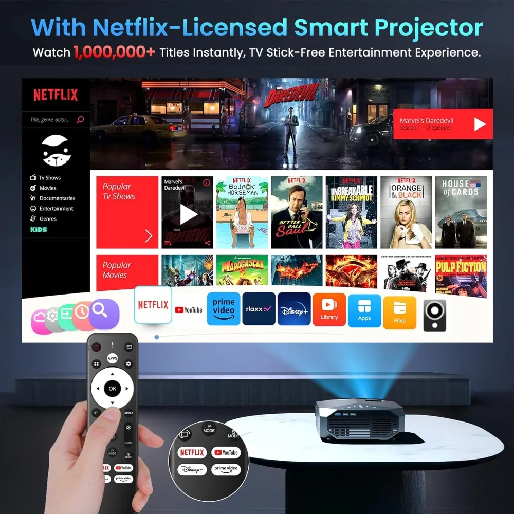 جهاز عرض ذكي رسمي من Netflix WiFi 6 Bluetooth 5.3 4K جهاز عرض أفلام خارجي يدعم Prime Video YouTube HDMI USB iOS