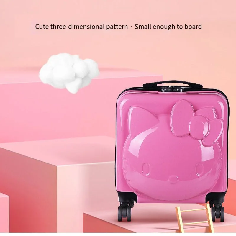 Hello Kittys Suitcase Cute Sanrioed Girl Universal Wheel Trolley Cartoon Suitcase Travel Portable Boarding Case Kids Riding Case