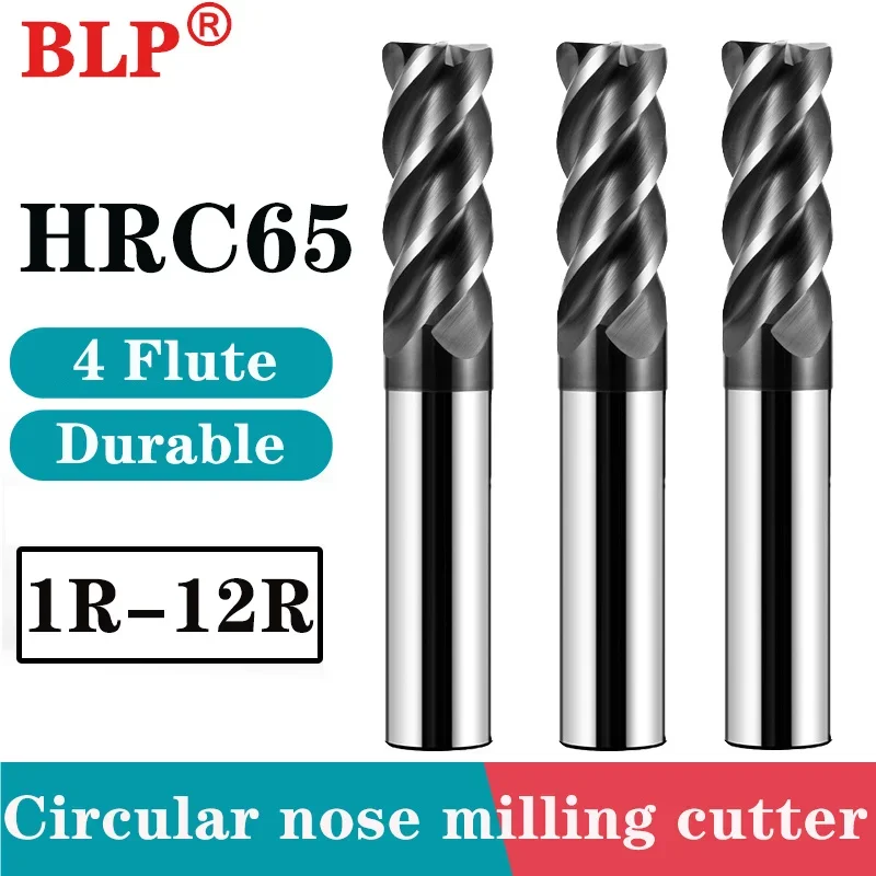 HRC65 4-Flute Nano Coating Tungsten Steel Carbide Round Nose R angle Milling Cutter CNC Machining Center Milling Cutters Tools