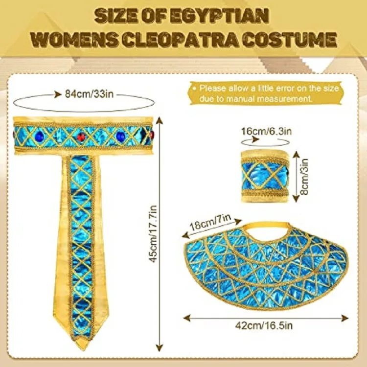 Egyptian Costume Accessories Set Egyptian Pharaoh Headpiece Egyptian Collar Wristbands for Halloween Role Play Cosplay - view 6