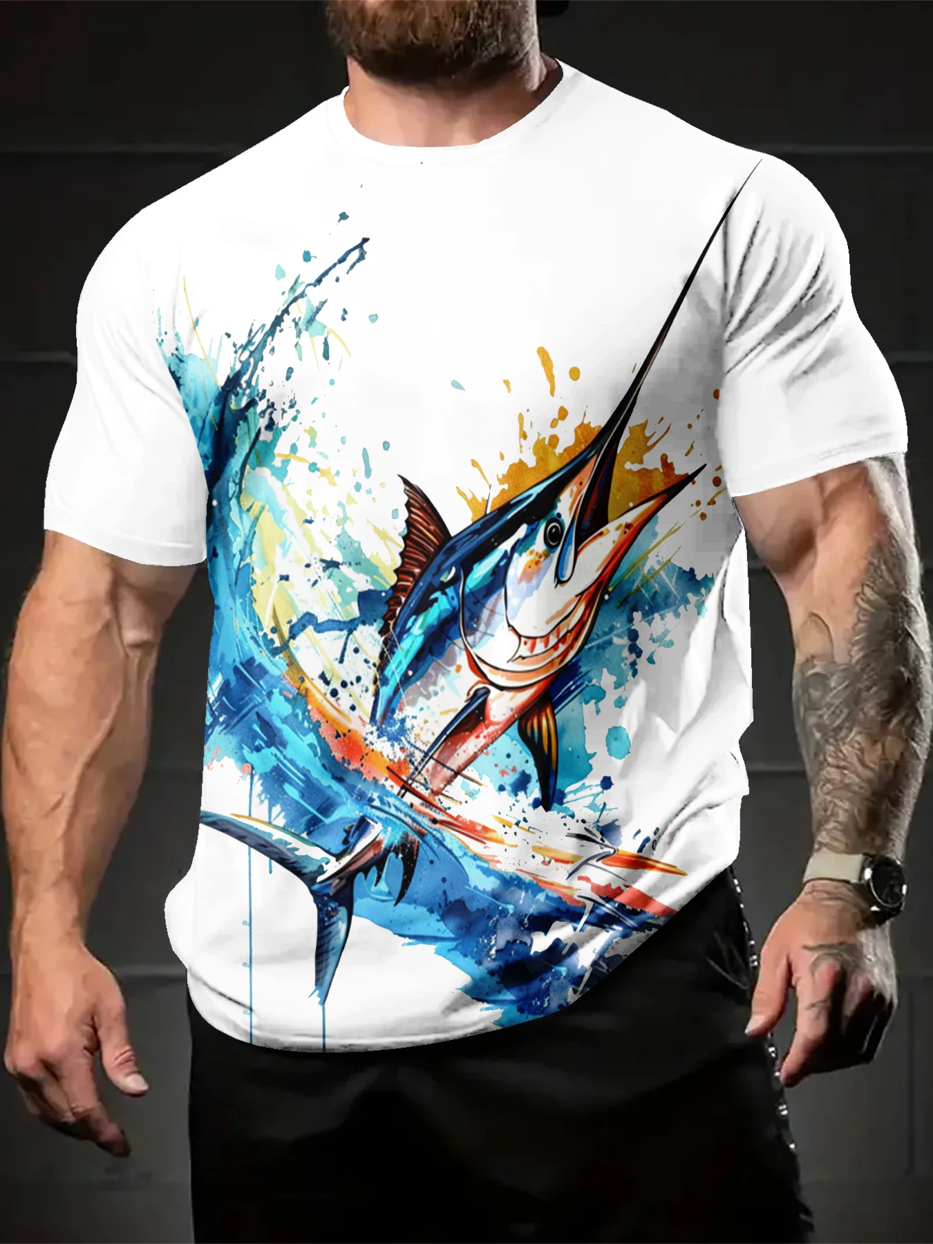 Abstract Ink Splash Marlin Art Graphic Men Short Sleeve Tee
