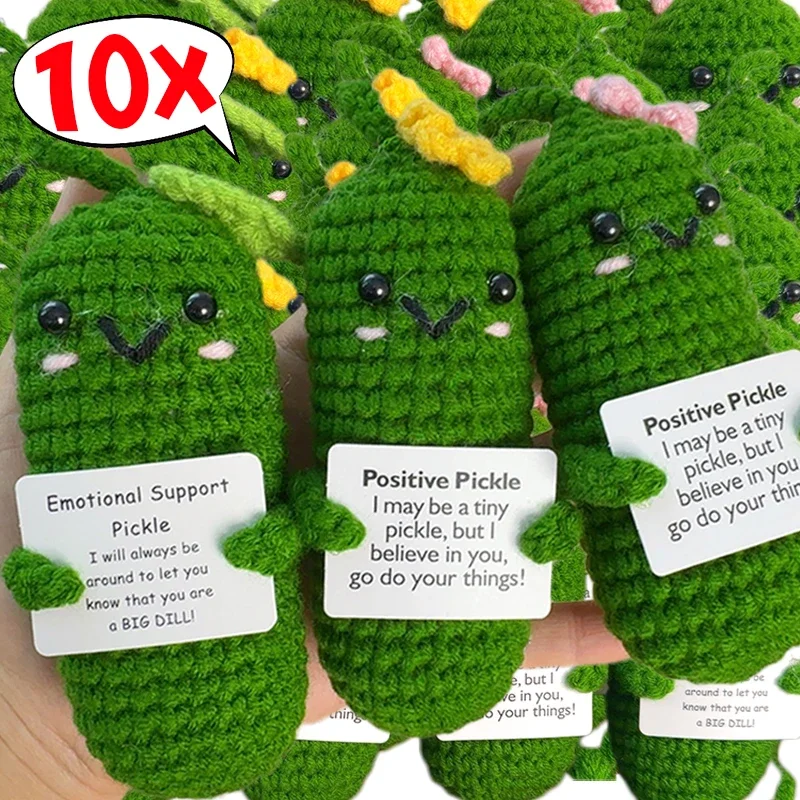 10/1pcs Cartoon Emotional Cucumber Positive Energy Handmade Doll Support Pickles Funny Crochet Desktop Ornaments Knitting Gifts