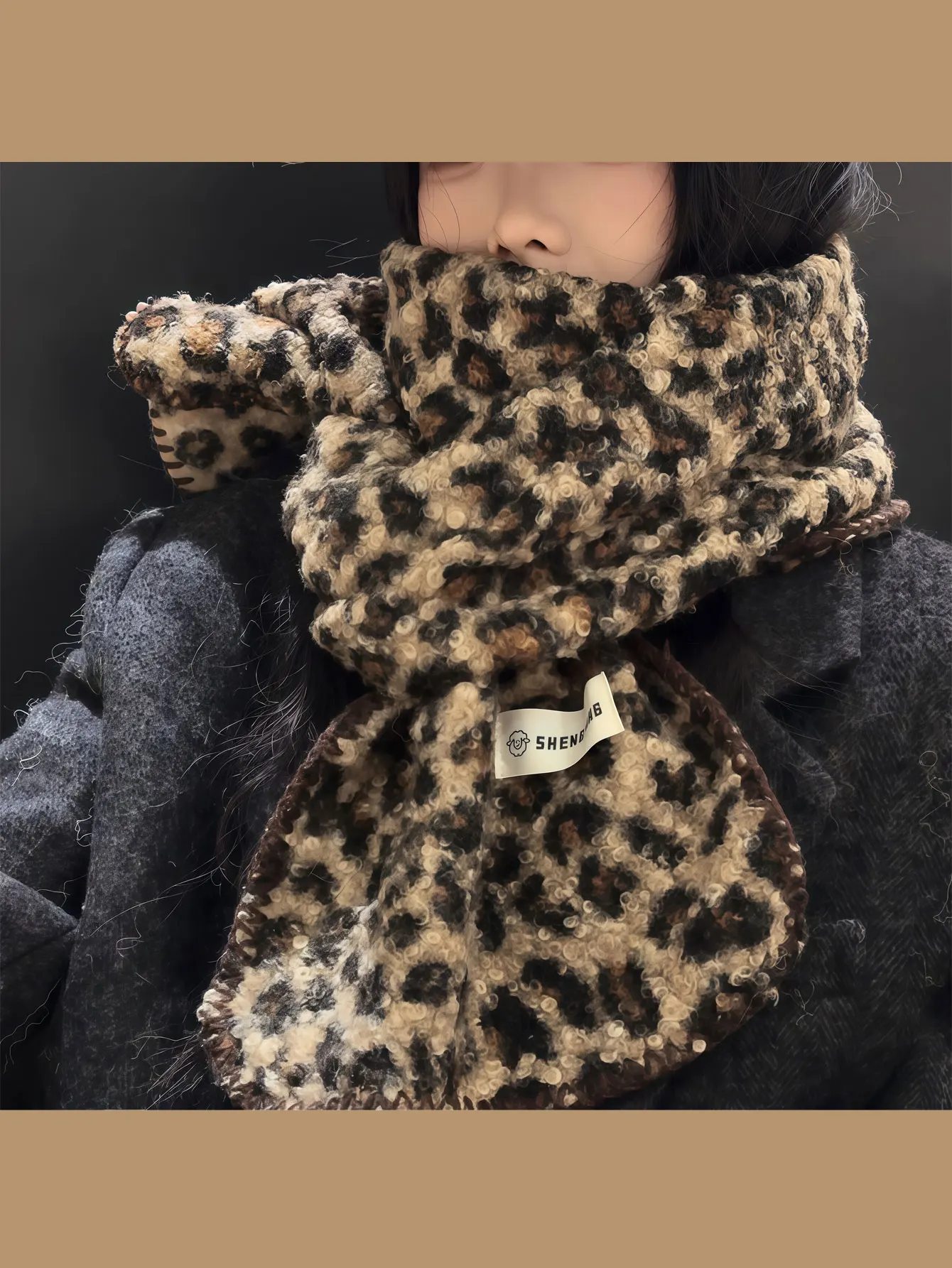 1PC  2026 Autumn/Winter New Design Leopard Pattern Knitted Scarf - Versatile, Thick, Warm, Neck Guard Scarf