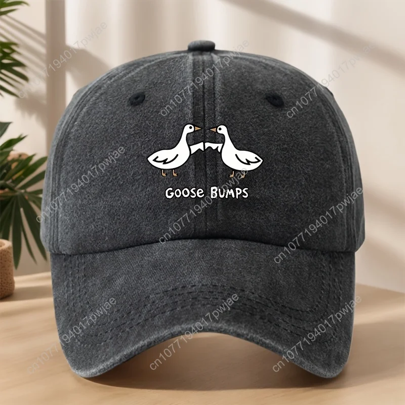 قبعة بيسبول كلاسيكية مغسولة "ريشة أوزة" قابلة للتعديل بتصميم زر المفاجئة الأبيض بنمط أوزة قبعة منقار البط للجنسين قبعة الشمس غير الرسمية #1