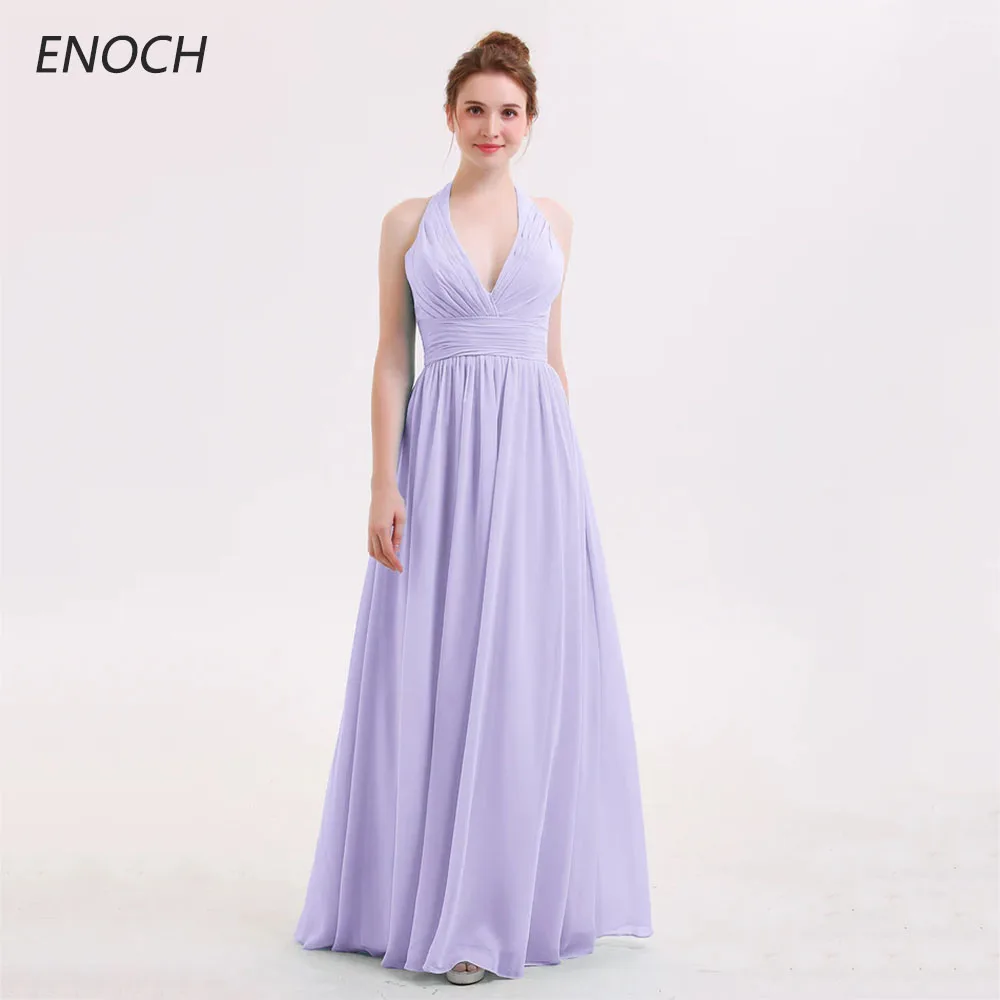 

ENOCH Simple Bridesmaid Dresses V-Neck Sleeveless Backless Zipper Chiffon A-Line Party Gown Floor Length Vestidos De Fiesta New