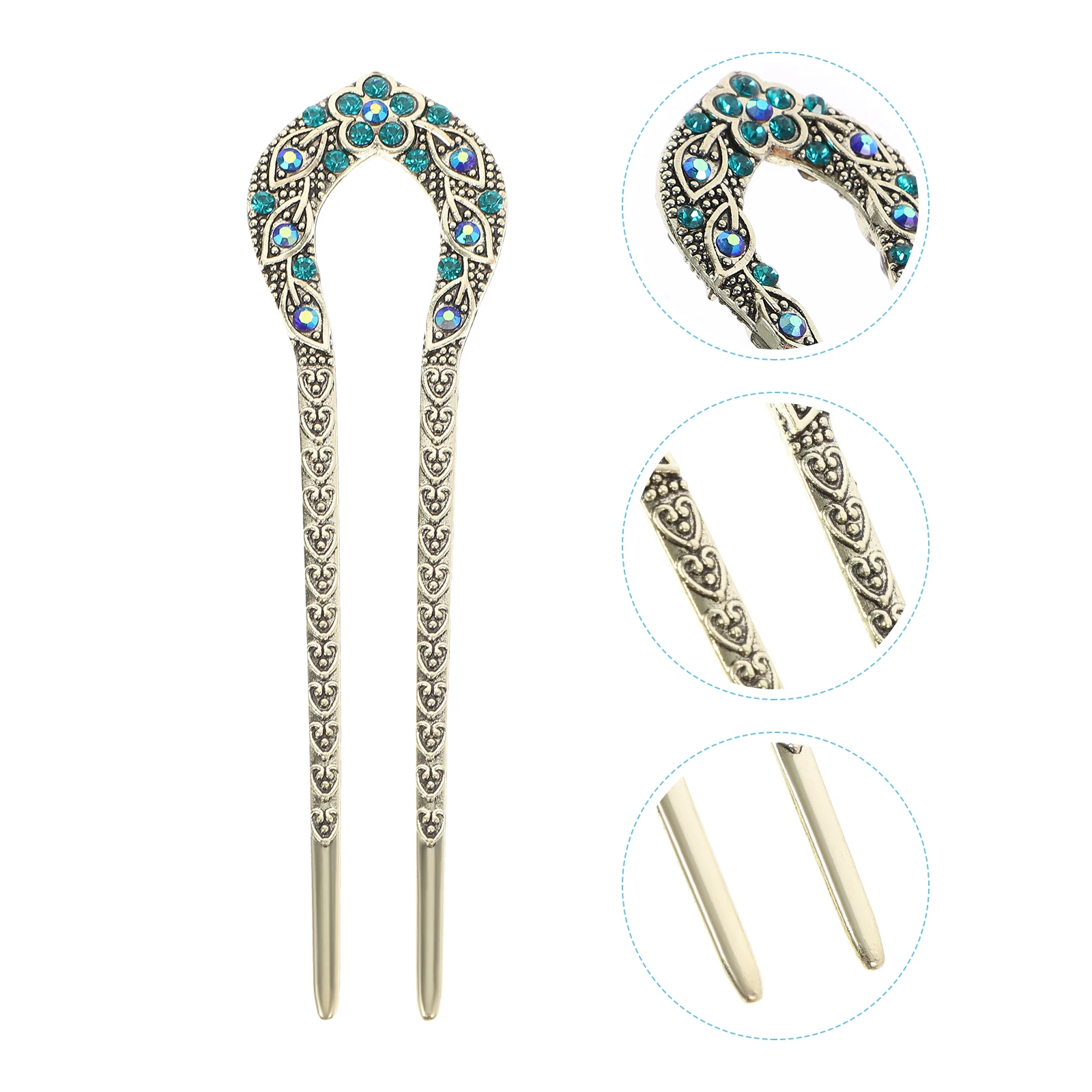 

Bridal Chignon Hairpin Blue Crystal Pins Two Prong Sticks Elegant Hair Accessories Hairstyle Decorations For Wedding Party Prom