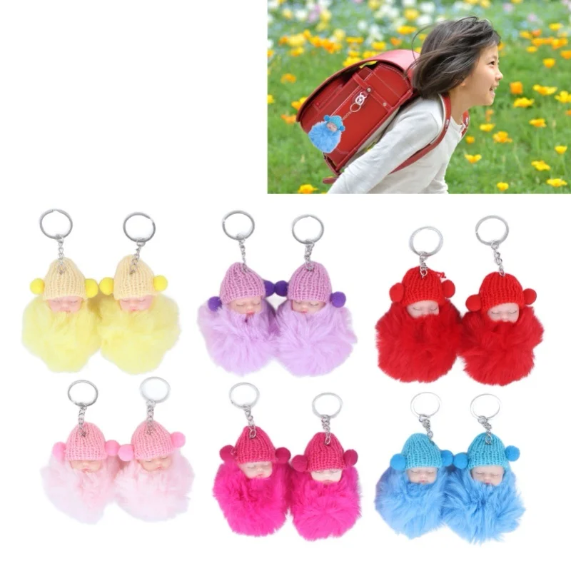 12 Pcs Sleeping Baby Pendant Key Ring Plush Fluffy Cute Emulational Doll For Handbag Purse NO.892-15