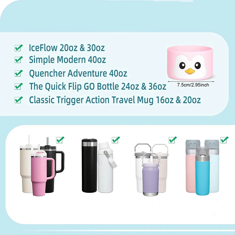 3pcs Cup Accessories Set for 30oz 40oz Tumbler Cup  Penguin Straw Cover Topper Keychain Charm and Silicone Boot for Stanley view 3