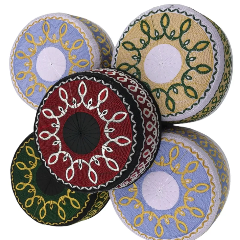 

Worship Hat Fashion Men's Hui Ethnic Hats Embroidered High-end Flat Topped Round Edged Ethnic Saudi Hat
