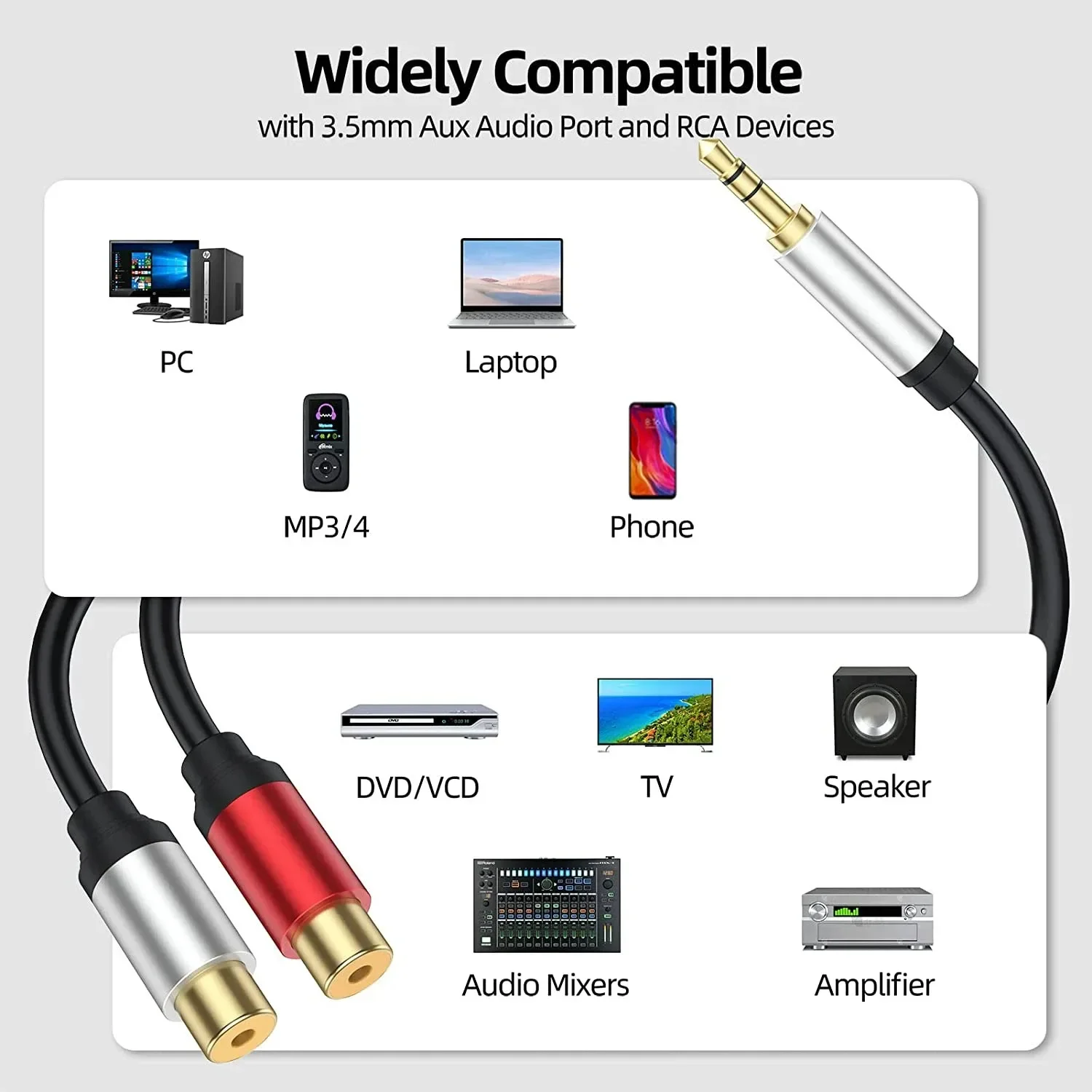 Stereo 3.5mm męskie do 2RCA żeńskie gniazdo Y kabel splittera 3.5 AUX przewód Audio do głośnik do telefonu komórkowego komputerowego wzmacniacza TV