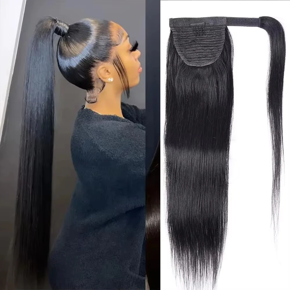 Straight Wrap Around Ponytail Clip In Hair Extension Natural Color Ponytail Brazilian Human Hair Ponytail Hairpiece For Women