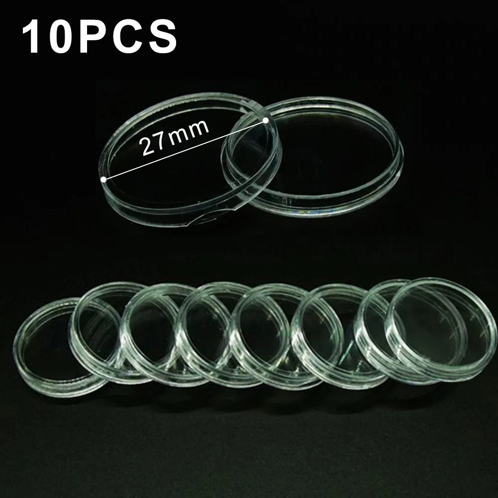 Box Coin Capsules Transparent Display Case Plastic Round Box 10/25 Pcs 27mm Coin Collecting Box Coin Holder High Quality