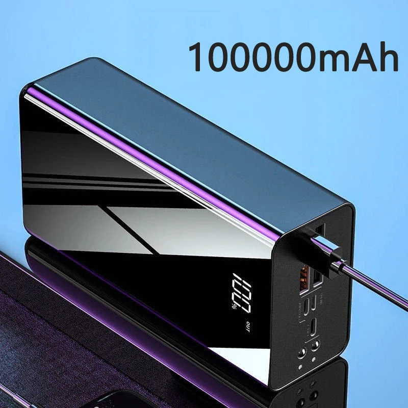 100000Mah Power Bank 4 Usb Draagbare Oplader Spiegel Scherm Led Licht Digitaal Display Powerbank Externe Batterij Pack Power Bank