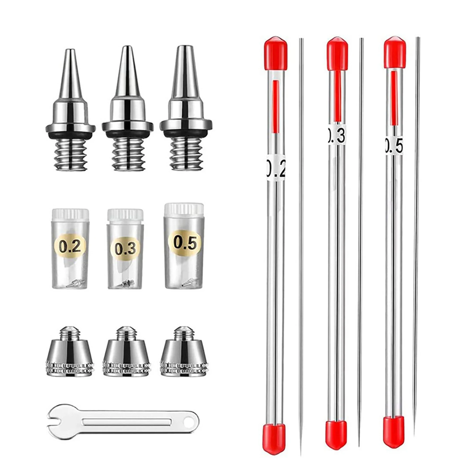 3X repuestos de aerógrafo 0,2/0,3/0,5mm boquillas de rociador para aerógrafos pistola pulverizadora boquilla de aerógrafo de acero aguja repuestos