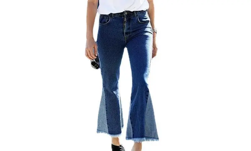 Women's Jeans New Summer Fashion Casual Wide-legged Flared Pants Splicing Jeans