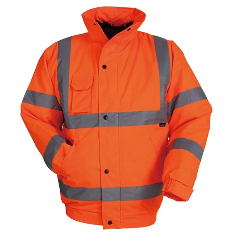 Hi Vis 겨울 재킷 파카 남성용 스트라이프 패치워크 후드 재킷, 높은 가시성 반사 작업복 코트 작업복