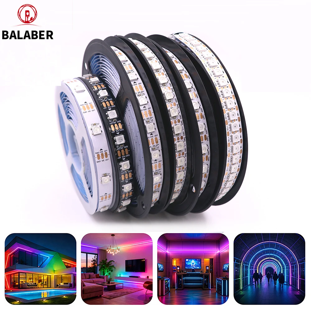 WS2812B  Led Strip 5v  30/60/74/96/144 Leds Smart RGB Pixel Strip Black/White PCB IP30/65/67 WS2811 IC Led Light 1m/2m/3m/4m/5m