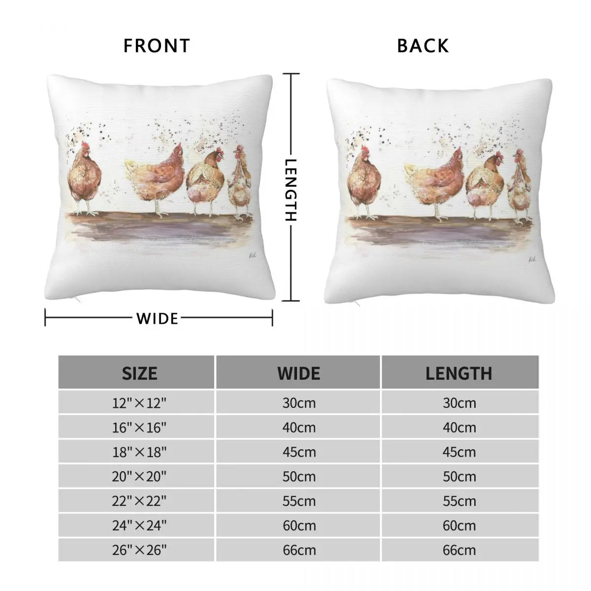 Watercolour Chickens Square Pillowcase Polyester Linen Velvet Printed Zip Decor Home Cushion Cover
