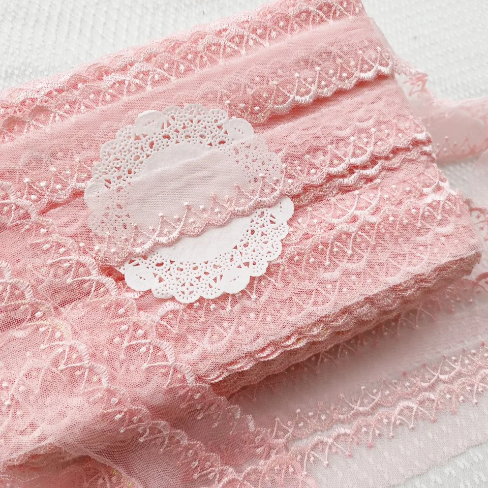 5Yards 3cm Soft Mesh Pink Thread Polyester Fabric Venise Lace Trim Embroidery Sewing Crafts Doll Material Lace Edge