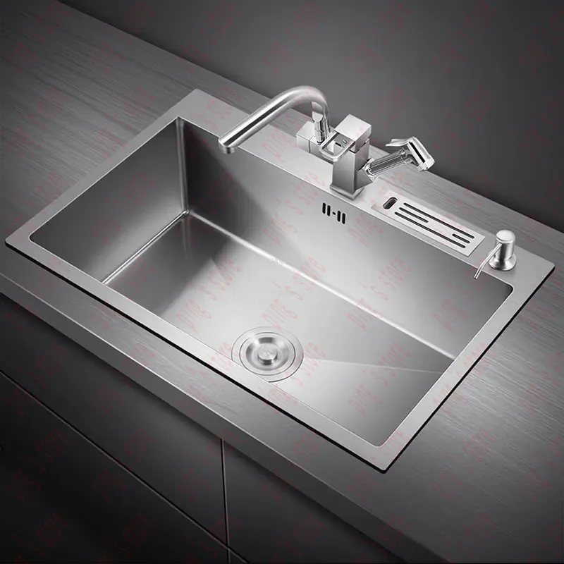 Black Stainless Steel Kitchen Sinks Wash Basin Creative  Accessories Large Single Slot Bathroom Sink Undercounter 