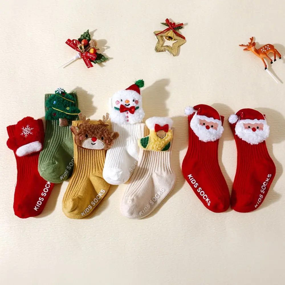 Soft Christmas Baby Socks Cotton Anti Slip Newborn Floor Socks Middle Tube Thicken New Year Toddler Socks New Year Gift