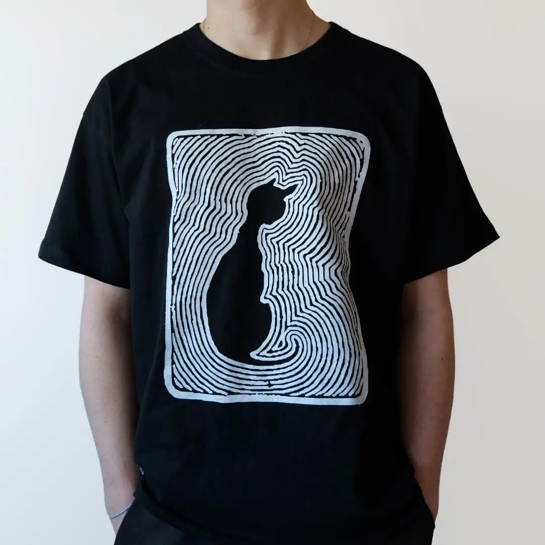 Black 18th Century Cat Art T-Shirt - Organic Heavyweight Cotton - Hand Silk Screen Printed  UK Made - Cat Gift
