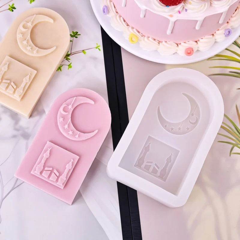 Flat Mandala Crescent Candle Silicone Mold DIY Ramadan Castle Shaped Soap Mold Aromatherapy Gypsum Ornament Cake Baking Film