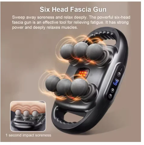 

Fascia Gun Six-head High-Frequency Vibration Body Waist and Back Massager Shoulder Calf Masajeador Deep Full Body Relax Massager