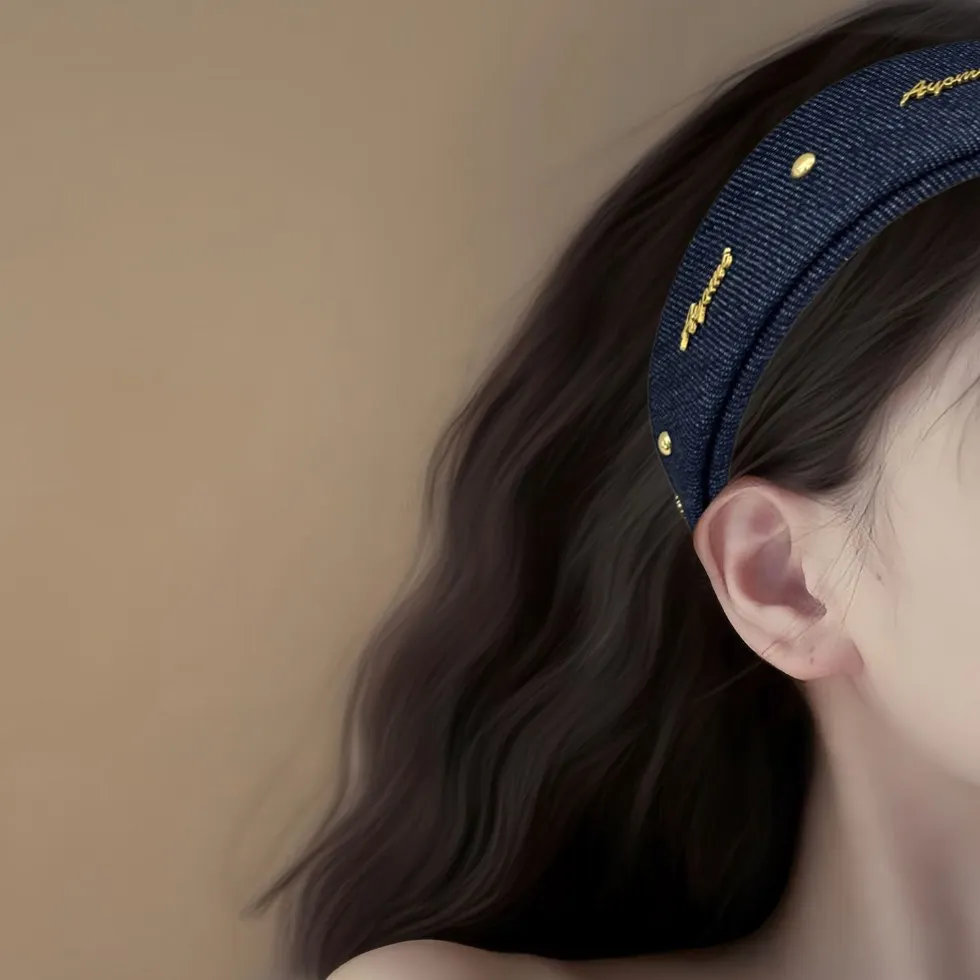 

Holiday-Style Denim Letter Headband Women's Fashionable Trendy Hair Accessory Elegant High-Crown Headband