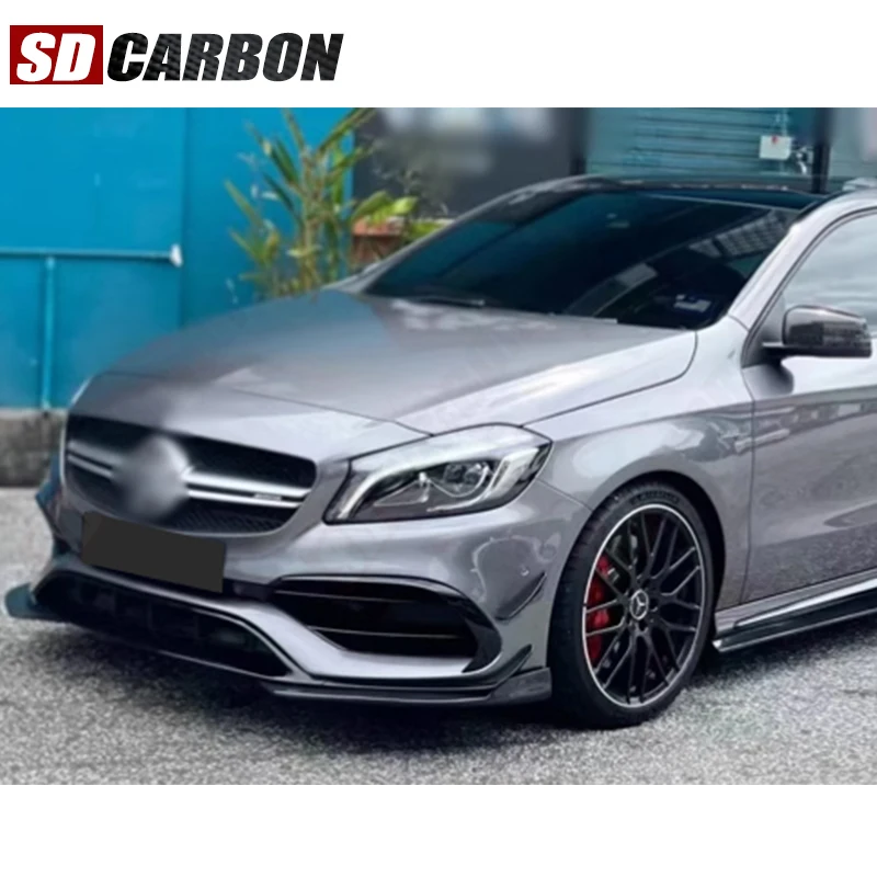 

Для Mercedes-Benz CLA-класса: угловые накладки из карбона на передний бампер, сплиттер, накладки на уголки, обвес переднего бампера