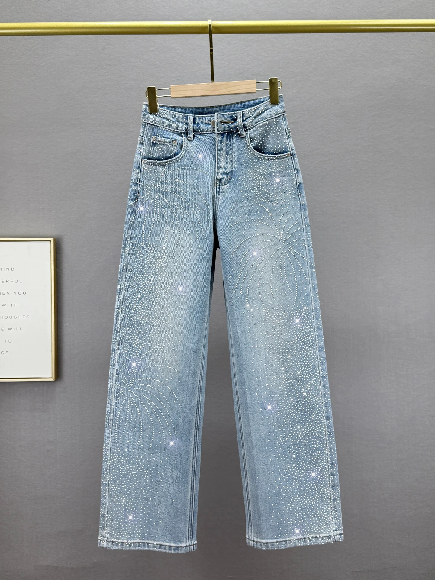 

Heavy Du Rhinestone Denim Jeans Women's Extended High Waist Loose Slimming European Sle Straight Leg Trendy Spring 2026
