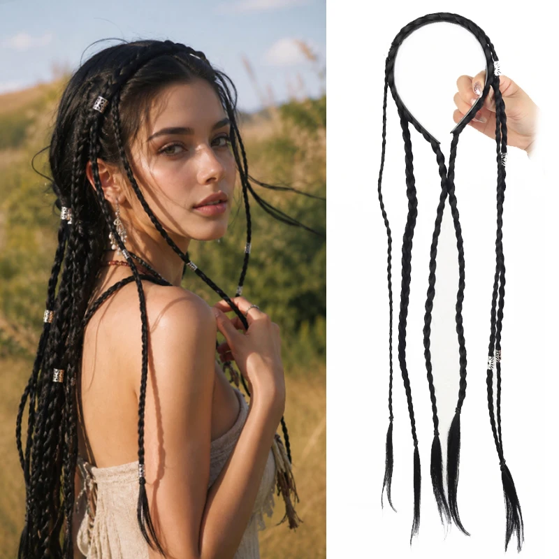 24 Inch Long Pre‑Braided Synthetic Braid Hair Extensions Multiple Colors Option Y2K Hip‑Hop Cosplay Hairpieces for Women