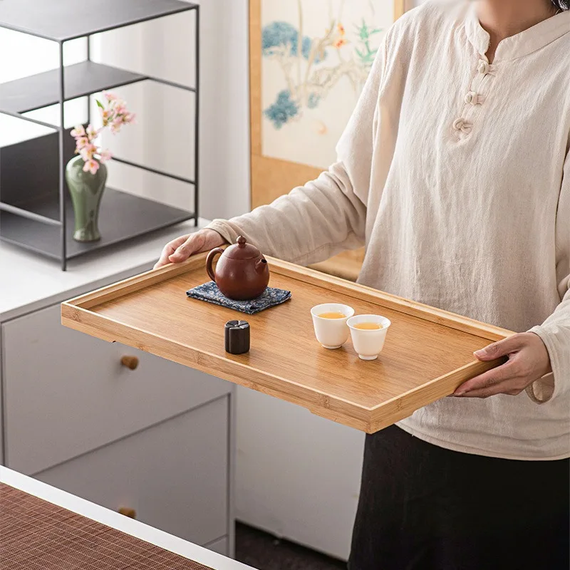 Bamboo Rectangular Serving Tray with Storage for Tea Ceremony Competition Grade Cup and Mug Holder Home Kitchen Organizer