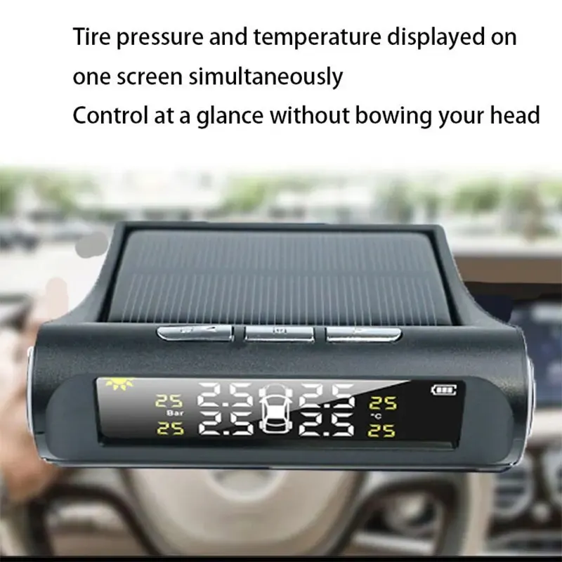 1PC Car Tire Pressure Monitor Intelligent Real Time Monitoring External Wireless Solar Tire Pressure Detection Monitor