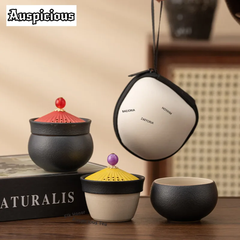 

Chinese Officer Cap Design Travel Tea Set Kit Luxury 1 Pot 1 Cups Tea Maker Organizer Portable Outdoor Handbag Cafes Supplies