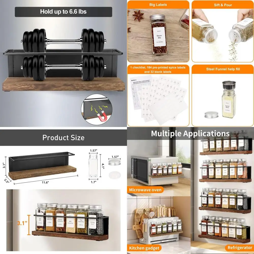 

24-Jar Magnetic Spice Rack with Labels & Steel Funnel for Fridge and Microwave - Complete Organizer Set