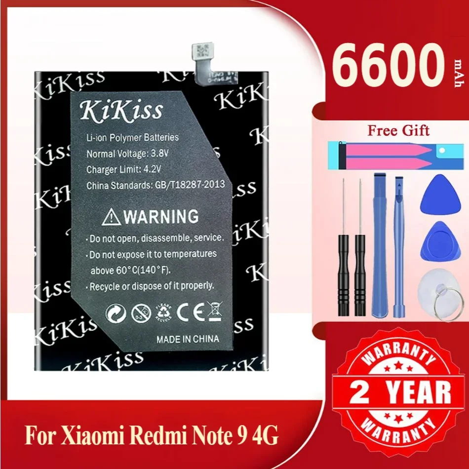 KiKiss Battery For Xiaomi Redmi Note 9 4G,BN62(Note9 4G version),6600mAh