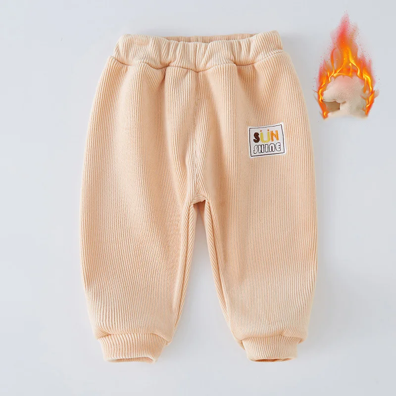 Autumn Winter Toddler Boys Sporty Pant Double-sided Fleece Infant Baby Boys Pants Loose Sticker Elastic Waist Kids Boys Trousers