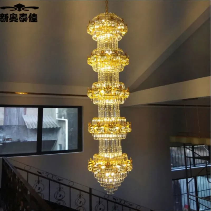 for Villa Duplex Building Living Room Large Chandelier Luxury Middle Floor Crystal Lamp for Jump Stairs Long Chandelier Light
