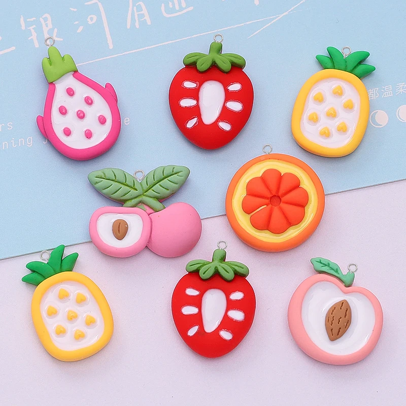 100pcs Resin Fruit Charms Mini Simulated Food Pendant Making jewelry DIY Earings Phone Case Decoration