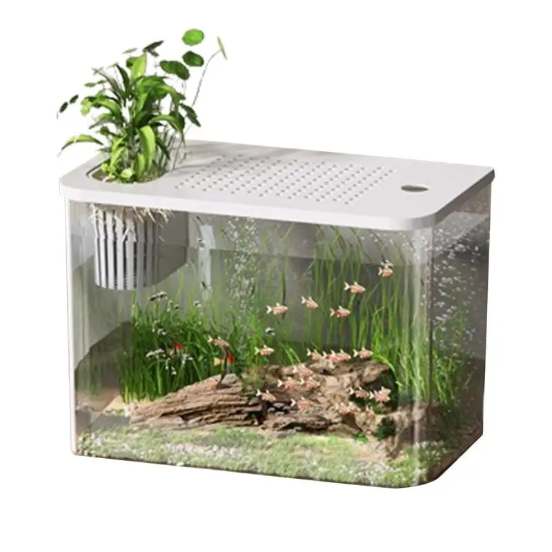 

Mini Fish Tank Betta Aquarium Starter Kits Mute Water Flow Filter Micro Landscape Turtle Tank Office Home Desktop Decoration