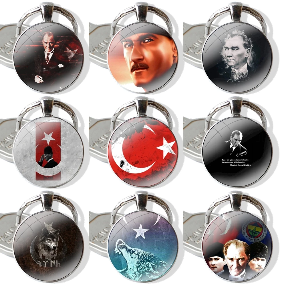 Flag of Turkey Istanbul Antalya mustafa Keychain Handmade Glass Cabochon Key Ring Holder Pendant Key Chains