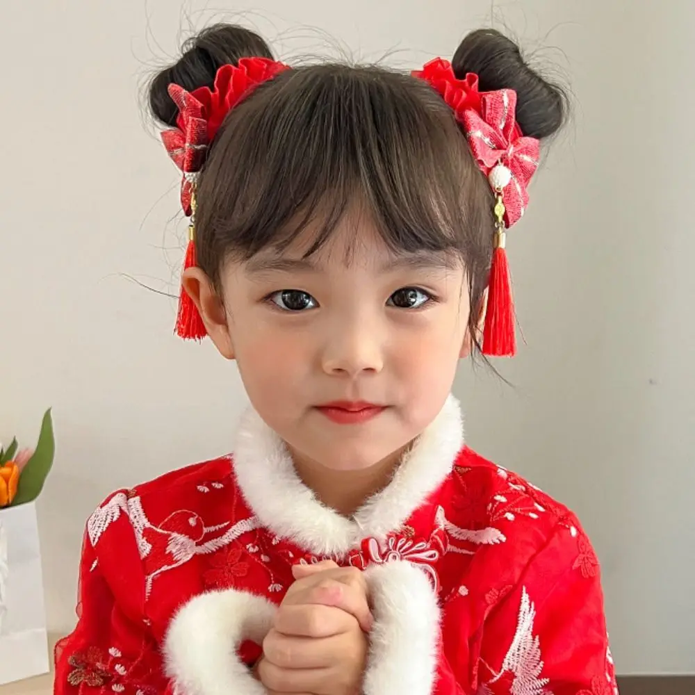 

Tassel Children Red Hair Rope Pearl Tang Suit Hair Clip Chinese New Year Headwear Ancient Headwear Hairball Red Bow Hair Rope