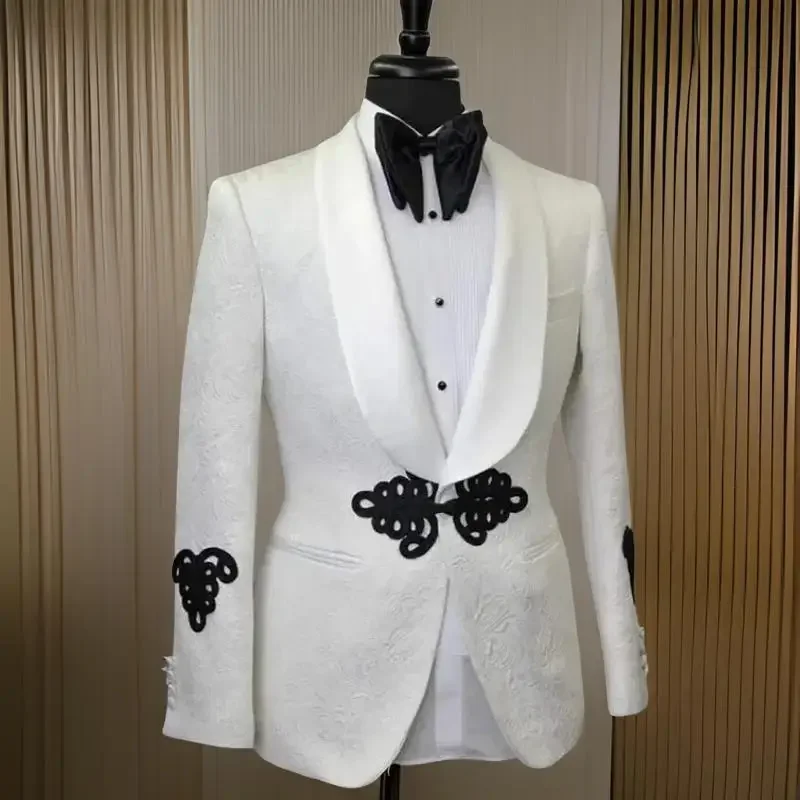 Floral Men Suit Jacket with Mandarin Buttons 1 Pc Fashion Wedding Blazer Slim Fit Shawl Lapel African Style Male Suit Jacket