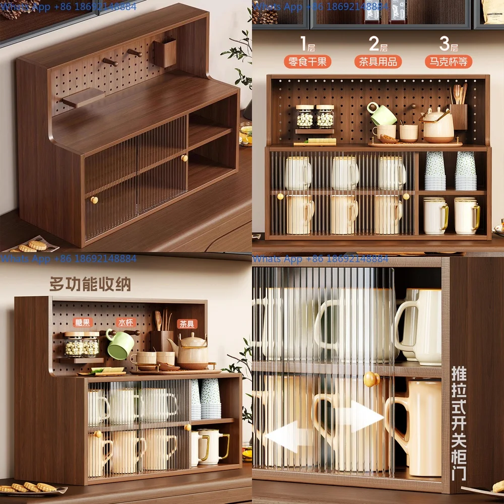 

Wooden Cup Holder Storage Cabinet for Table with Dustproof Design for Coffee Mugs and Drink Cups