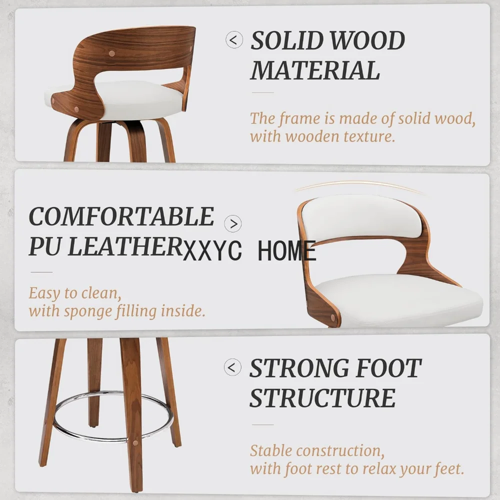 Falso couro giratório Counter altura Bar fezes, Mid Century Bar Stool, 26 polegadas, conjunto de 4